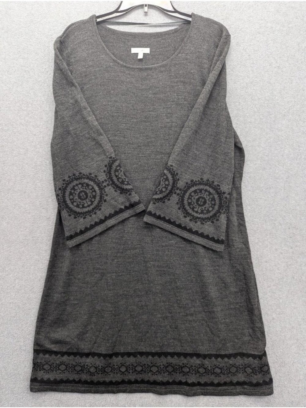 Fashion Bug Sweater Dress Womens XL Gray Geometric Knit 3/4 Sleeve Shift Casual